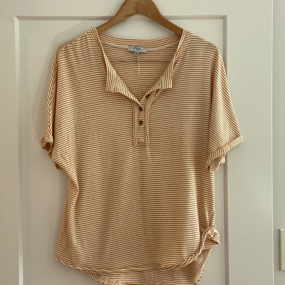 Polagram Striped Henley Tshirt Orange/White Medium - Picture 2 of 9